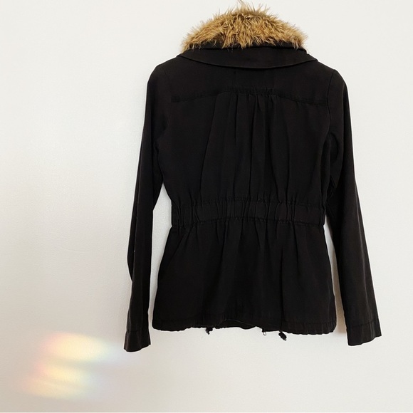 Ecote Urban Outfitters black zip up faux fur jacket coat removable fur trim XS - Picture 2 of 4